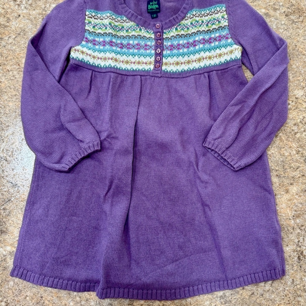 Mini Boden Girls Purple Knit Sweater Dress